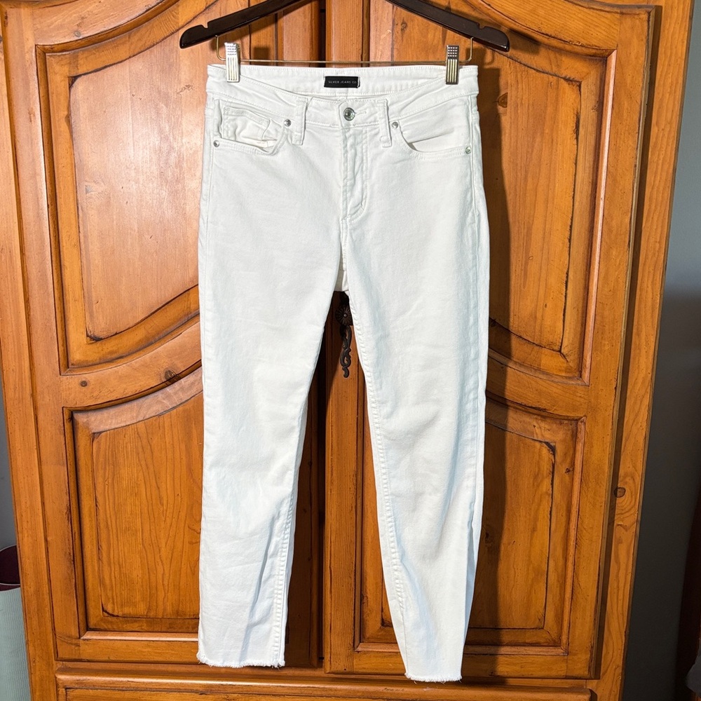 Women's SILVER Straight Crop White Jeans
